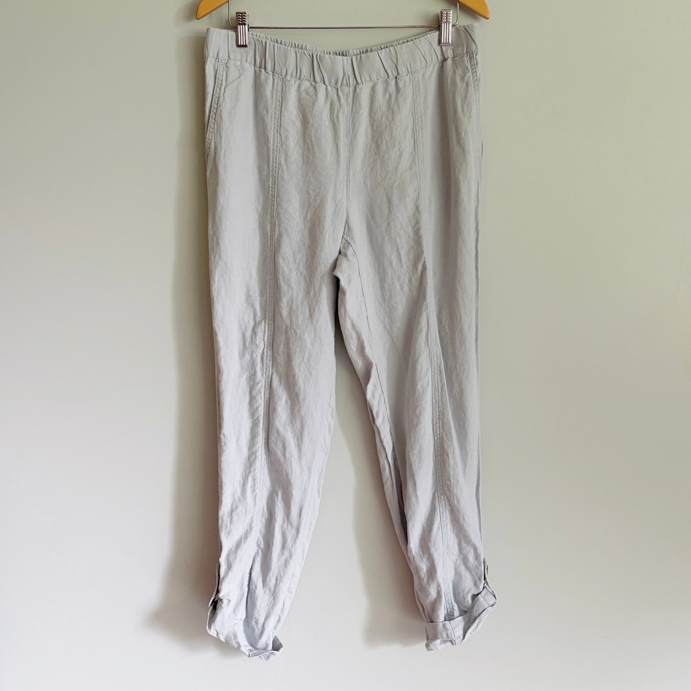 J. Jill Love Linen Button Tab Cuff Pants Size Medium Pull On Gray Lagenlook